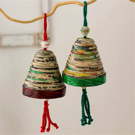 Recycled Paper Christmas Ornaments (Set of 4) - Bells of Hope and Joy ...