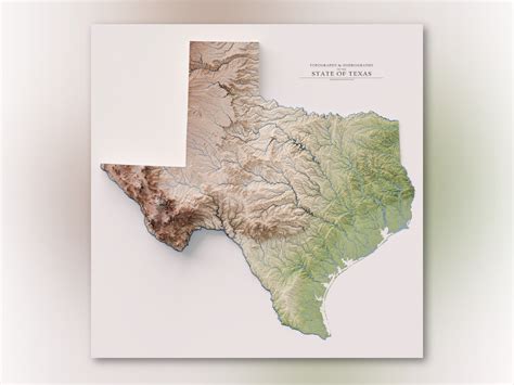 Texas Topography & Stream Hierarchy Topographic Shaded Relief Map Print ...