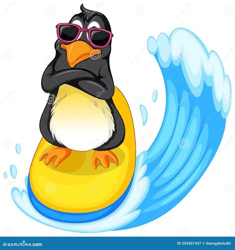 Cute Penguin Cartoon Character Surfing Stock Vector - Illustration of ...