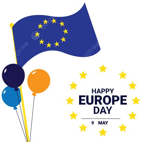 Europe Day With Flag And Balloon Circle Star Border The Text, Europe Day, Europe Day Flag ...