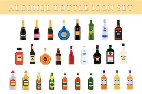 Different bottles of alcohol drinks (677076) | Objects | Design Bundles