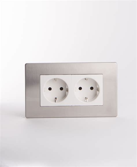 Silver Double Schuko Socket with Black or White Inserts