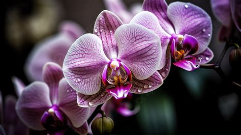 Purple Orchids With Water Droplets On Their Petals Background, Beautiful Orchid Picture ...