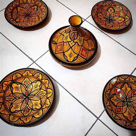 Set of Moroccan Tagine and 4 Plates Pottery Handmade - Etsy