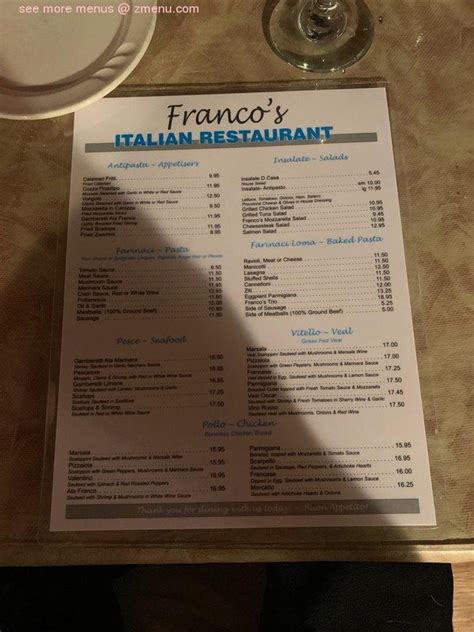 Online Menu of Franco's Restaurant, Norfolk, Virginia, 23518 - Zmenu