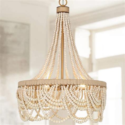 Uolfin Modern Farmhouse Empire Beaded Chandelier, 3-Light Antique Gold Transitional Boho ...