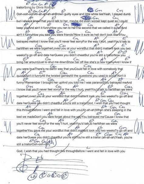 Traitor (Olivia Rodrigo) Guitar Chord Chart
