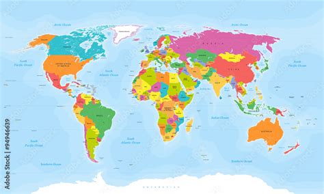 World map vector. English/US labels Stock Vector | Adobe Stock