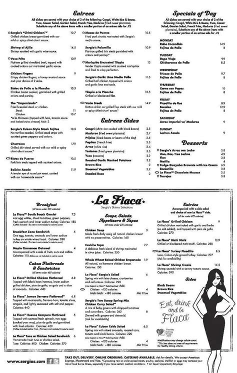 Sergio's Menu, Menu for Sergio's, Sweetwater/Tamiami/Westchester, Miami - Urbanspoon/Zomato