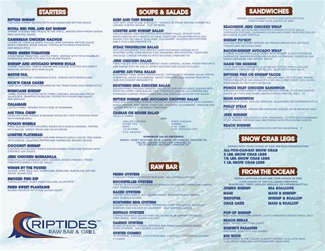 MENU | Riptides Raw Bar & Grill | All You Can Eat Crablegs, Everyday