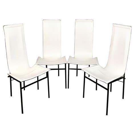 Mid-Century Modern Dining Room Chairs White Leather Metal Italy 1980s Set of 4 For Sale at 1stDibs