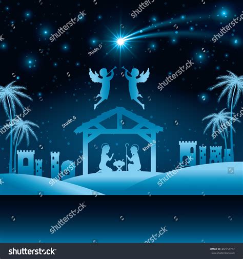 Silhouette Manger Merry Christmas Isolated Design Stock Vector (Royalty ...