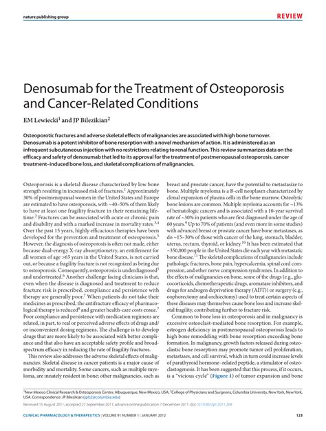 (PDF) Denosumab for the Treatment of Osteoporosis and Cancer-Related Conditions