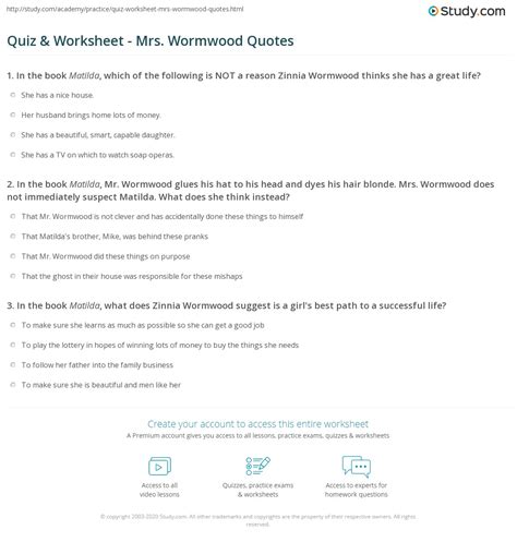 Quiz & Worksheet - Mrs. Wormwood Quotes | Study.com