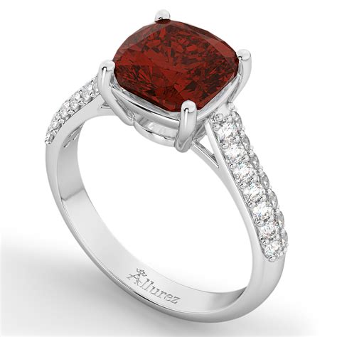 Cushion Cut Garnet & Diamond Ring 14k White Gold (4.42ct) - AD2593