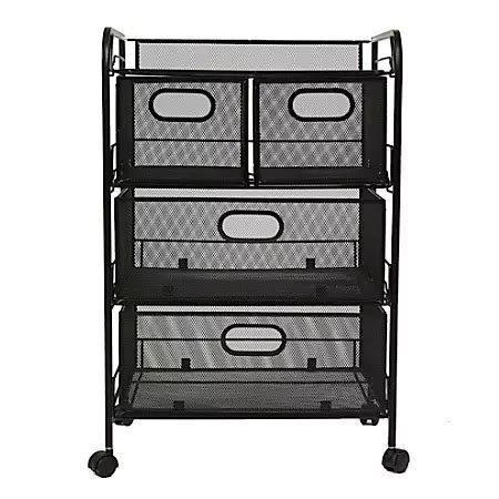 Mind Reader 4 Drawer Mesh Rolling Office Cart 24 H x 16 12 W x 12 D Black Standard Delivery ...