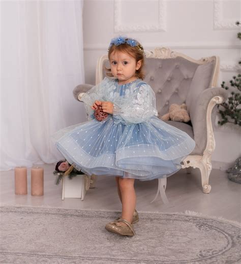 Blue First Birthday Dress, Flower Girl Dress, Tutu Lace Baby Dress ...