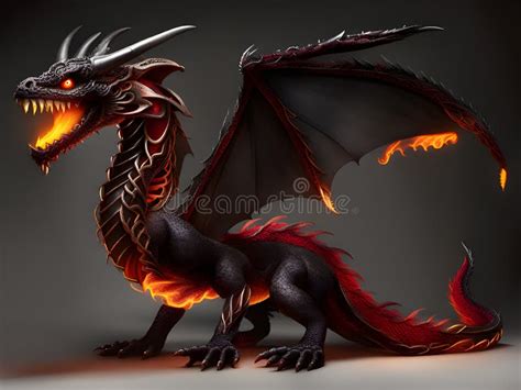 Dark dragon in the fire stock illustration. Illustration of magic - 298148151