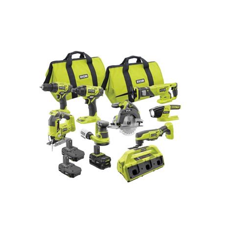 RYOBI 18V ONE+ Cordless Combo Kit (9-Tool) with 3 Batteries and 6-Port ...