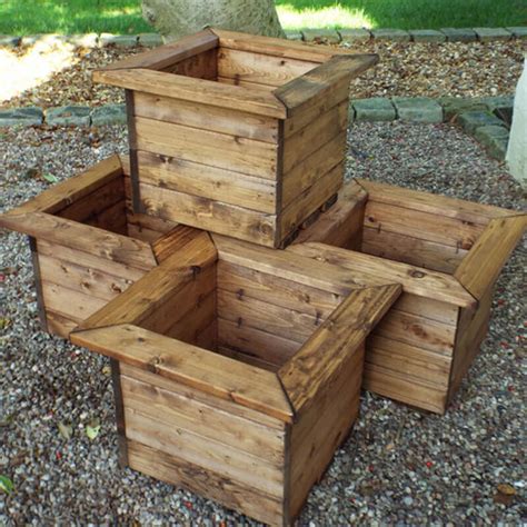 4pc Small Square Wooden Garden Planter Set | Outdoor Style