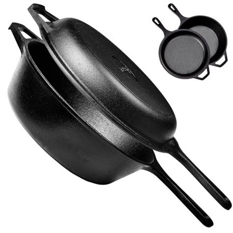 Pre-Seasoned Cast Iron 2-In-1 Multi Cooker 3-Quart Dutch Oven & Skillet ...