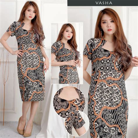 Vasha Dress Wanita Batik Couple Modern Dress Batik Modern Gaun Pesta Dress Batik Wanita Model ...