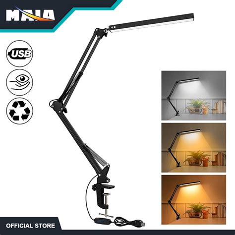 LED Folding Metal Desk Lamp Clip On Light Clamp Long Arm Dimming Table Lamp Adjustable | Lazada PH