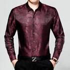 Men Print Satin Silk Slim Fit Business Casual Dress Shirts Long Sleeve Tops Chic | eBay