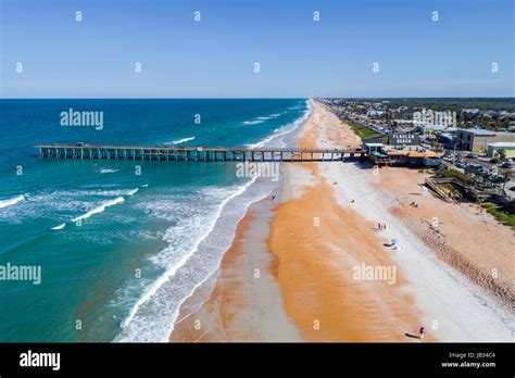 Florida Flagler Beach pier waterfront Atlantic Ocean aerial Stock Photo ...