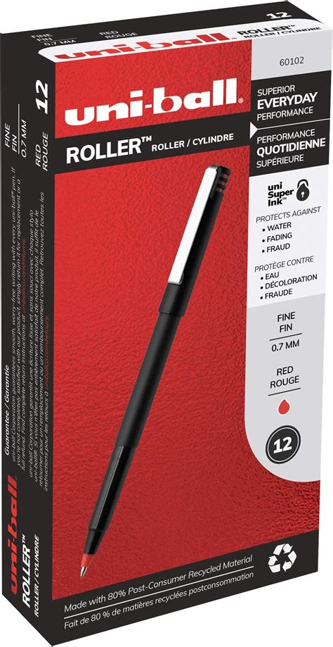 Amazon.com: uni-ball 60026 Deluxe Stick Roller Ball Pen, Micro 0.5mm, Red Ink, Metallic Gray ...