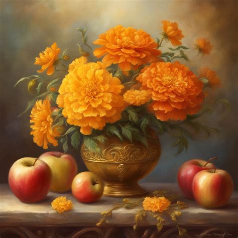 Marigold Flowers In Brass Vase 1 by ZENART07 on DeviantArt