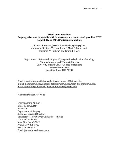 (PDF) Esophageal cancer in a family with hamartomatous tumors and ...