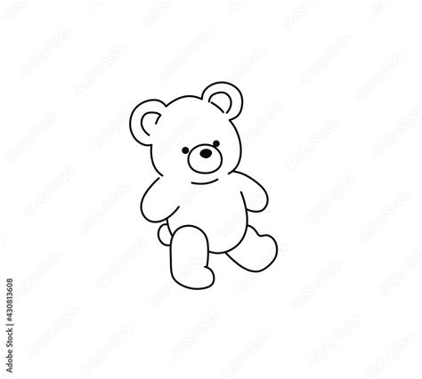 Vector isolated cute cartoon teddy bear toy contour line drawing ...