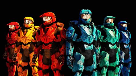 Download Red Vs Blue Characters Posing Seriously Wallpaper | Wallpapers.com