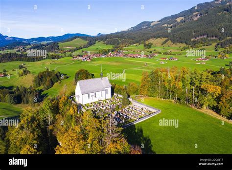 Castle Church of St. Michael and Schöllang, near Oberstdorf, drone ...