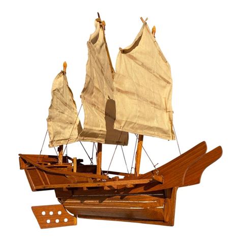 Scale Model of Chinese Junk Ship in Solid Teak Handcrafted in Hong Kong | Chairish