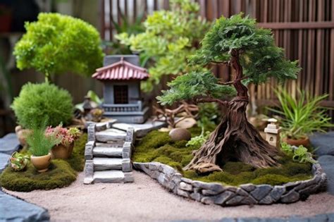 Premium Photo | Zen garden with bonsai tree and stone pathway created ...