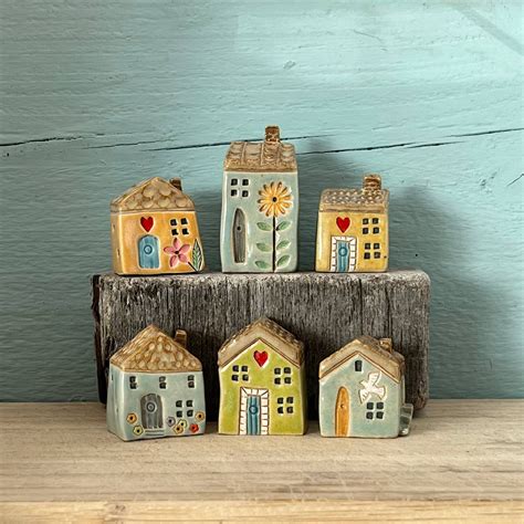 One Handmade Miniature Ceramic House Pottery Village. Rainbow - Etsy UK | Ceramic houses ...