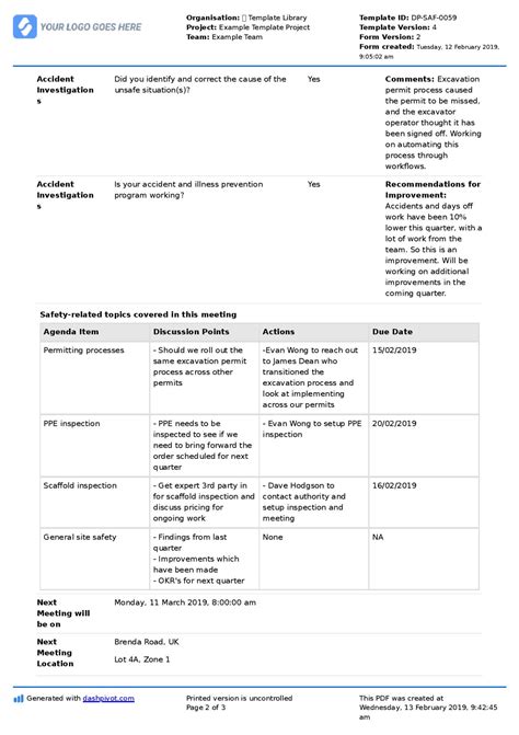 Safety Committee Meeting Agenda and Minutes Template