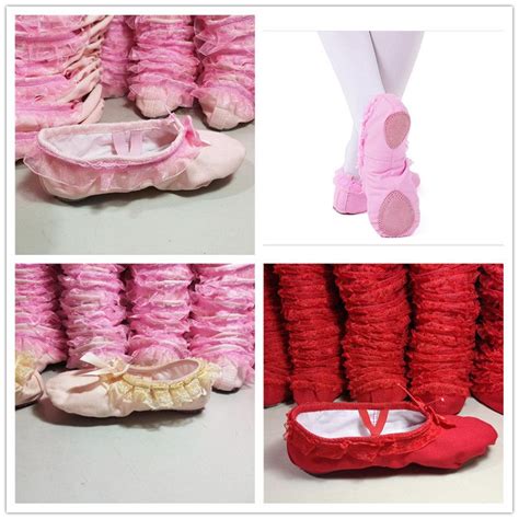 Girls Lace Decoration Ballet Pumps Ribbon Bow Toe Shoes Kids Practice ...