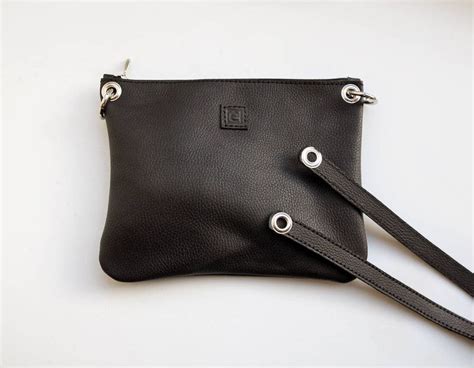 Black Leather Crossbody Bag With Zipper Pocket Black Leather - Etsy