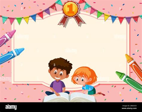 Banner template with boy and girl reading book in background illustration Stock Vector Image ...