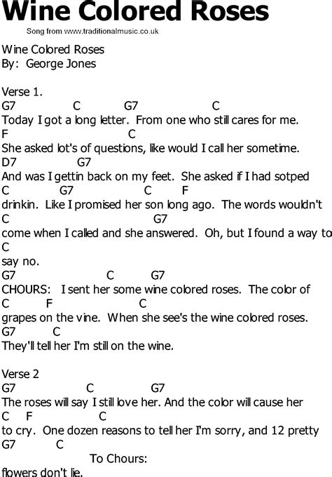 Old Country song lyrics with chords - Wine Colored Roses