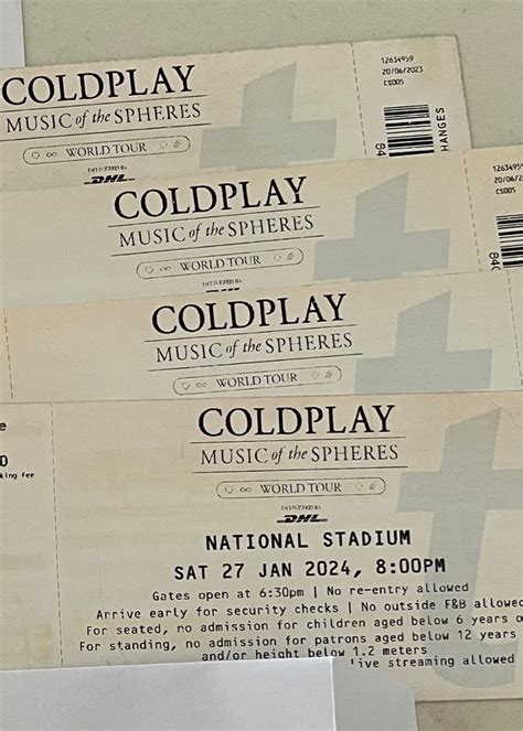 27 JAN COLDPLAY CONCERT 6 TICKETS SINGAPORE, Lifestyle Services, Event ...