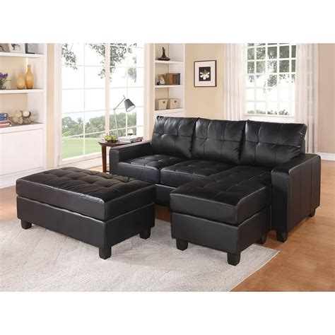 Sectional Sofa (Reversible Chaise) With Ottoman, Black Bonded Leather Match - Bonded Leather ...