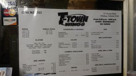 Menu at T Town Wings restaurant, Talladega, 221 Haynes St