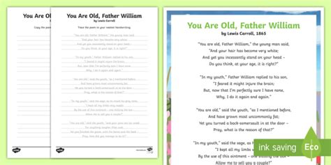 You Are Old Father William Handwriting Poem Activity Pack-Australia