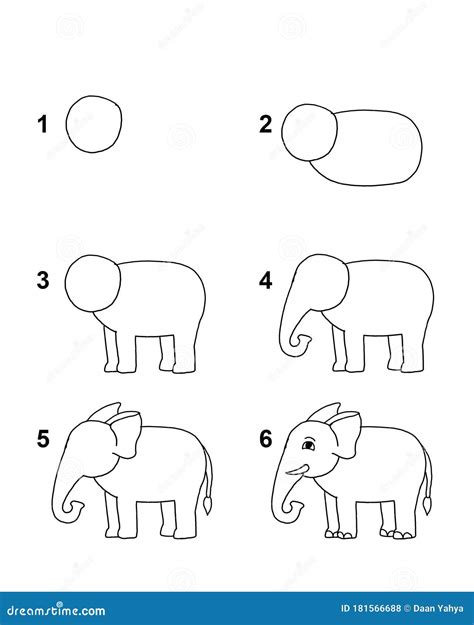 How To Draw Elephant Step by Step Cartoon Illustration with White ...