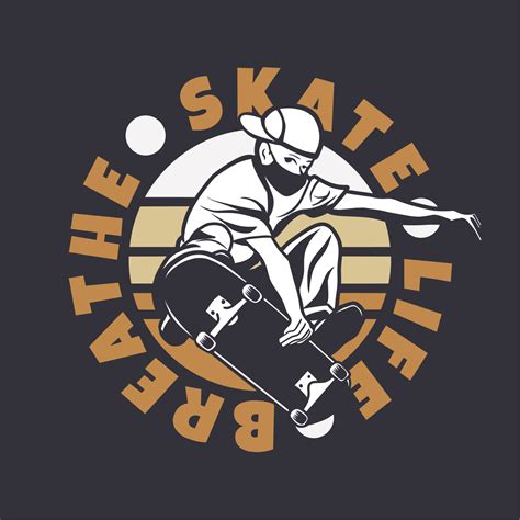 logo design skate life breathe with man playing skateboard vintage ...