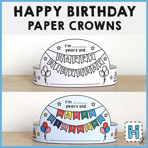 Happy Birthday Paper Crown Printable Coloring Craft Activity Template ...